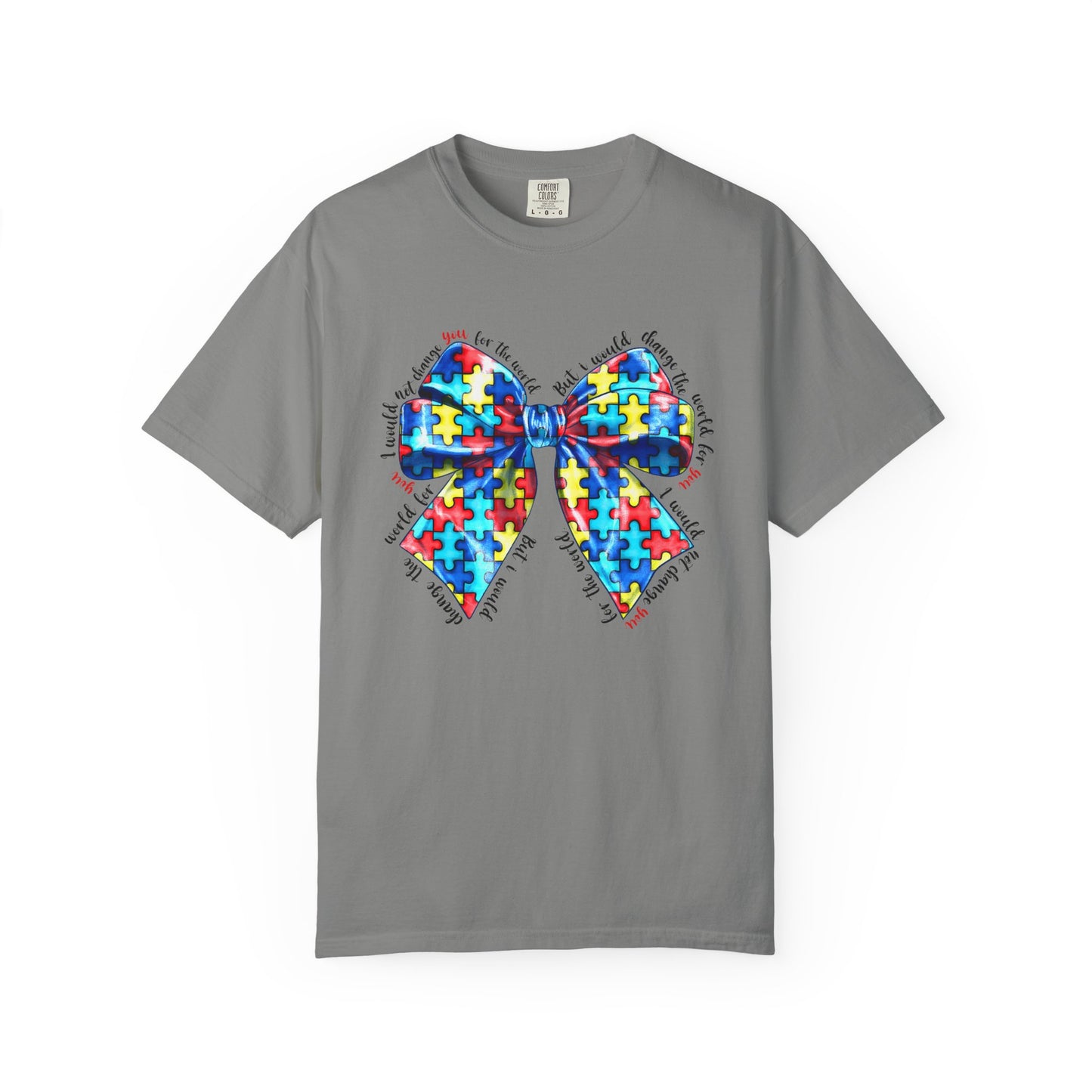 Colorful Puzzle Bow T-Shirt, Autism Awareness Tee, Unisex Comfort T-Shirt, Gift for Her, Gift for Him