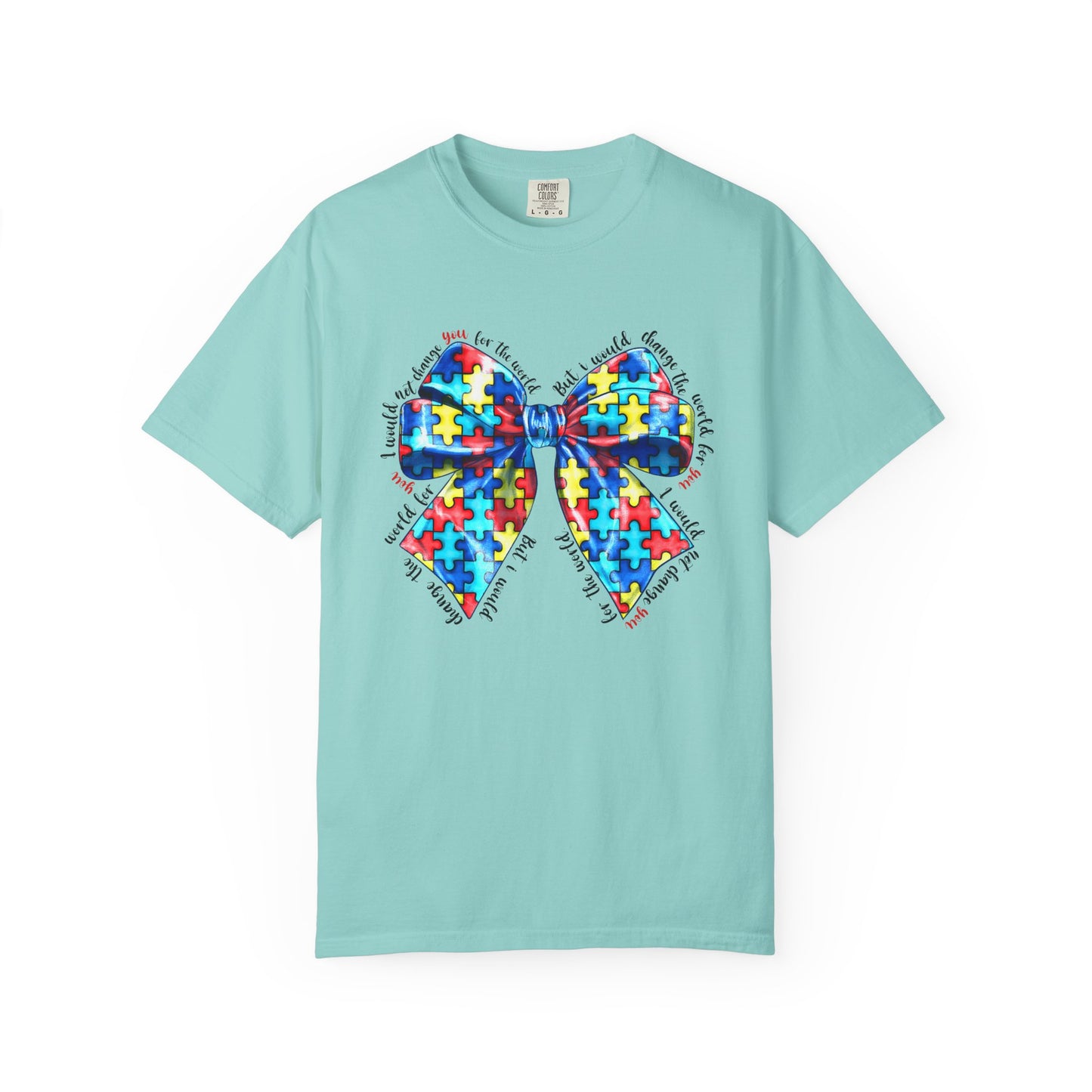 Colorful Puzzle Bow T-Shirt, Autism Awareness Tee, Unisex Comfort T-Shirt, Gift for Her, Gift for Him