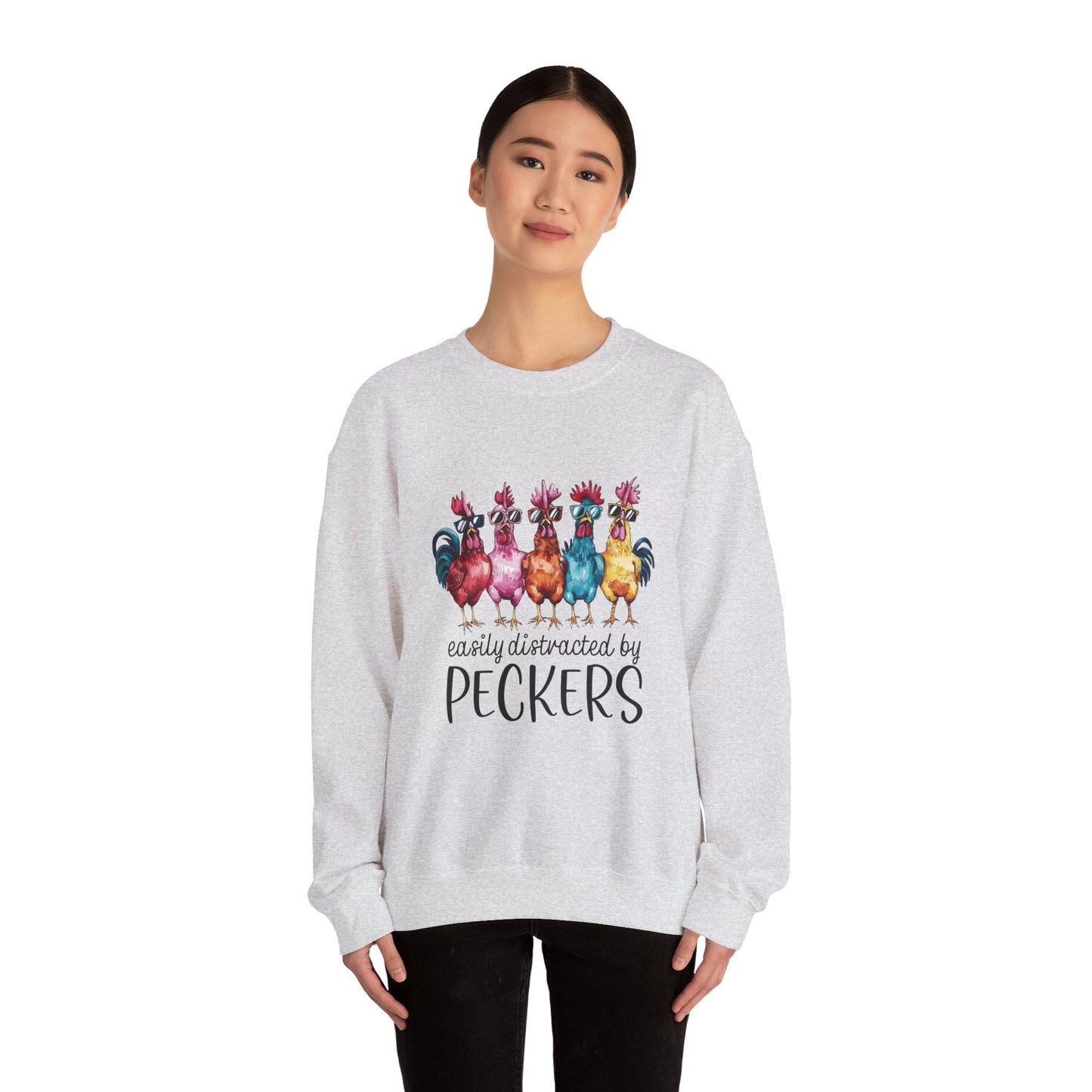 Easily Distracted by Peckers Crewneck Sweatshirt | Funny Gift, Cozy Apparel, Chicken Lover Hoodie, Humor Sweatshirt, Farmhouse Fashion