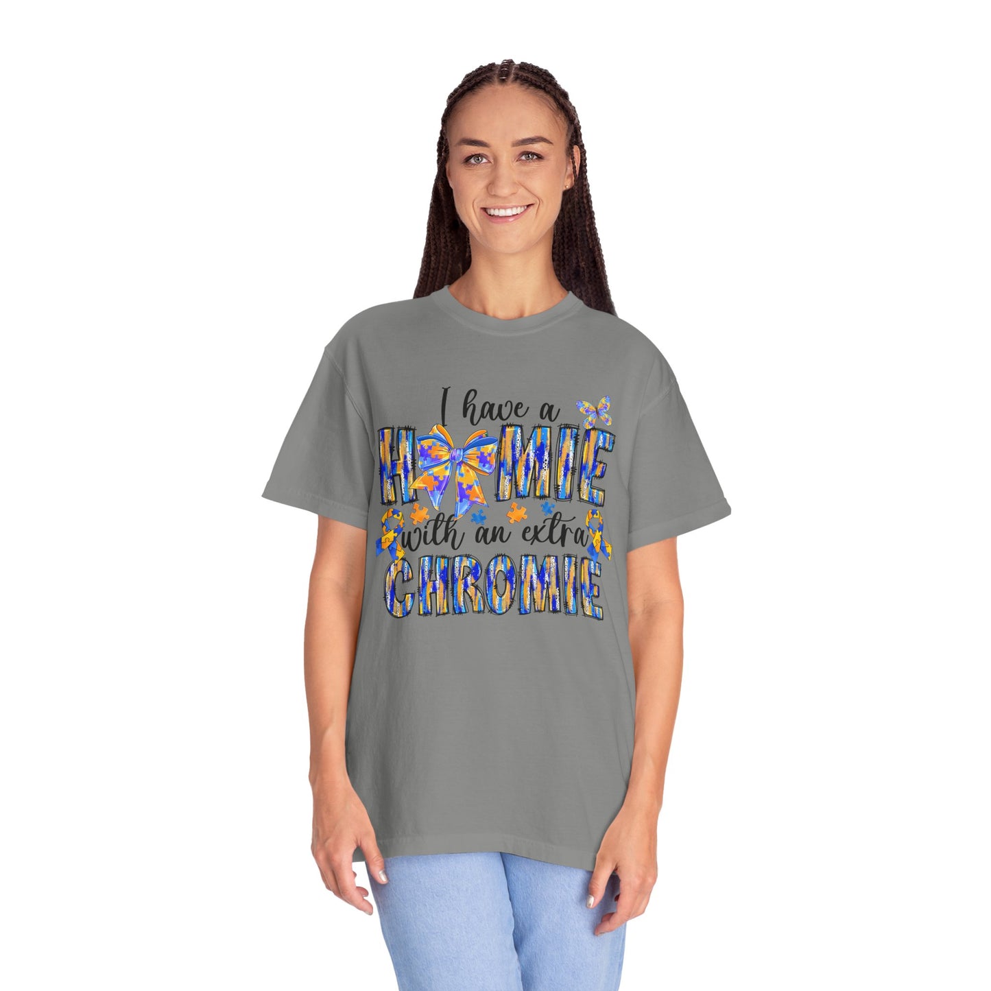 Colorful Unisex T-Shirt: "I Have a Homie with an Extra Chromie" - Gift for Friends, Pride, Inclusive Fashion, BFF Gifts, Celebratory Attire