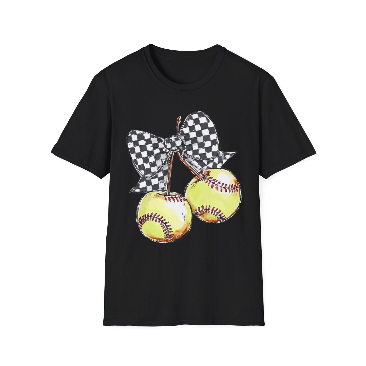 Softball Bow Unisex T-Shirt, Softball Mom Gift, Sporty Graphic Tee, Casual Wear, Team Spirit Shirt