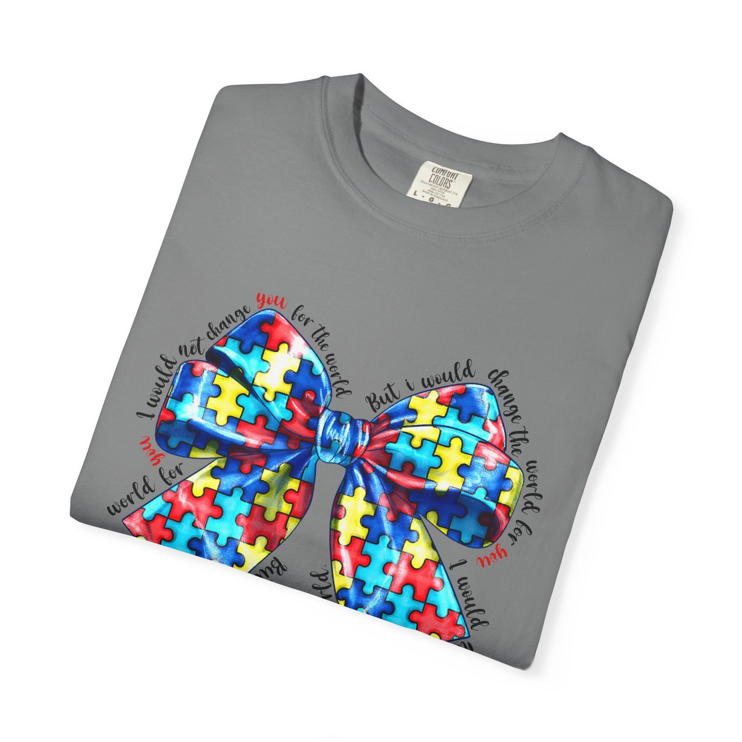 Colorful Puzzle Bow T-Shirt, Autism Awareness Tee, Unisex Comfort T-Shirt, Gift for Her, Gift for Him
