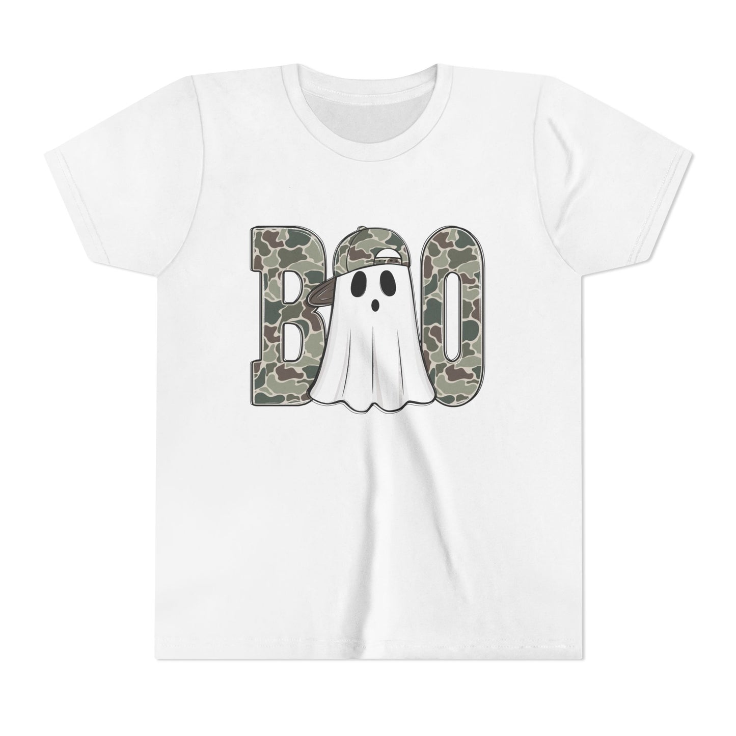 Boo Ghost Youth Tee - Perfect for Halloween, Kids Tee, Camo Ghost Shirt, Fun Casual Wear, Boys & Girls Halloween Apparel