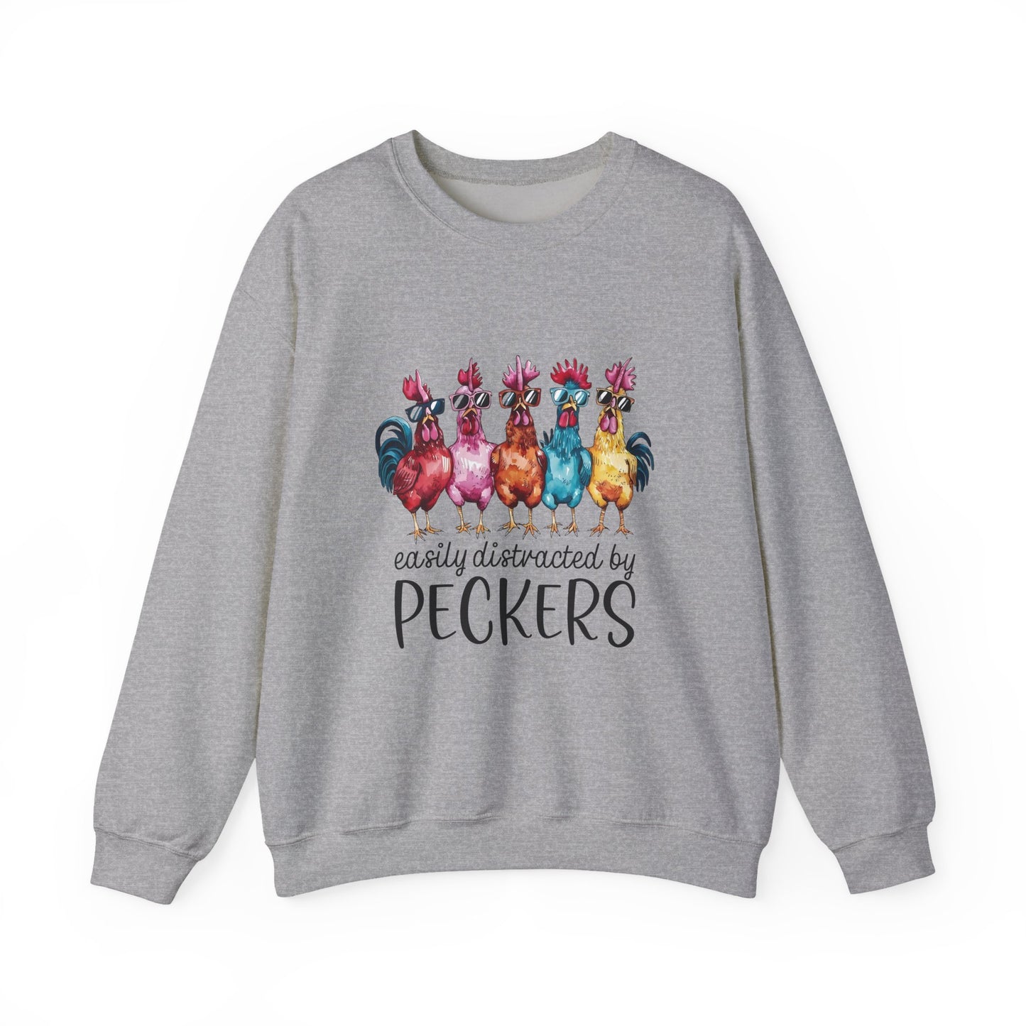 Easily Distracted by Peckers Crewneck Sweatshirt | Funny Gift, Cozy Apparel, Chicken Lover Hoodie, Humor Sweatshirt, Farmhouse Fashion