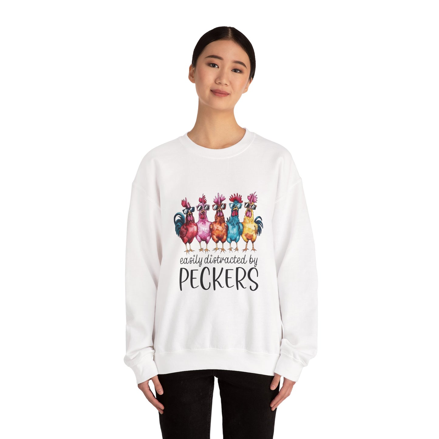Easily Distracted by Peckers Crewneck Sweatshirt | Funny Gift, Cozy Apparel, Chicken Lover Hoodie, Humor Sweatshirt, Farmhouse Fashion