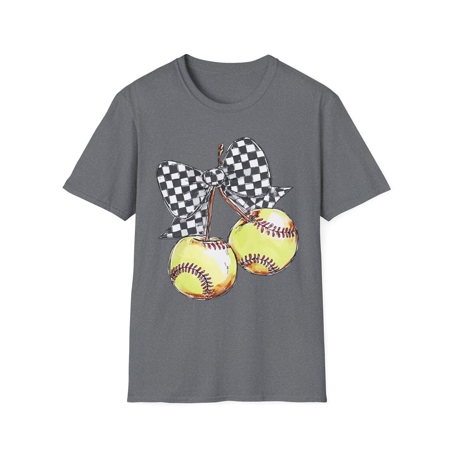 Softball Bow Unisex T-Shirt, Softball Mom Gift, Sporty Graphic Tee, Casual Wear, Team Spirit Shirt