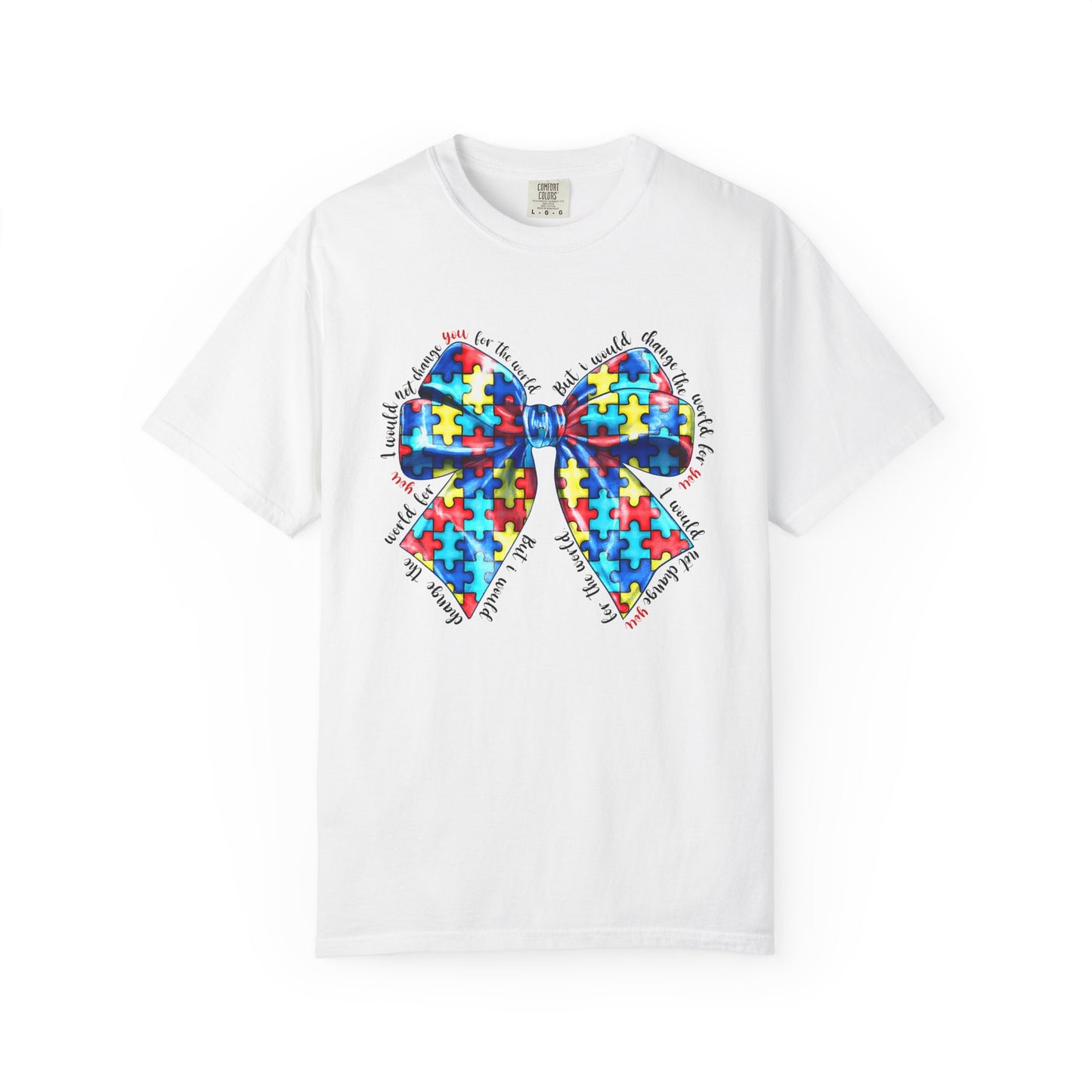 Colorful Puzzle Bow T-Shirt, Autism Awareness Tee, Unisex Comfort T-Shirt, Gift for Her, Gift for Him