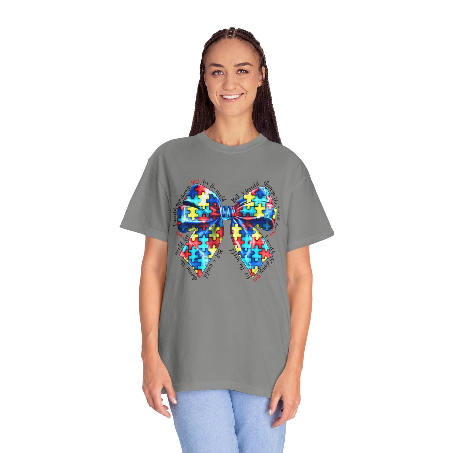 Colorful Puzzle Bow T-Shirt, Autism Awareness Tee, Unisex Comfort T-Shirt, Gift for Her, Gift for Him