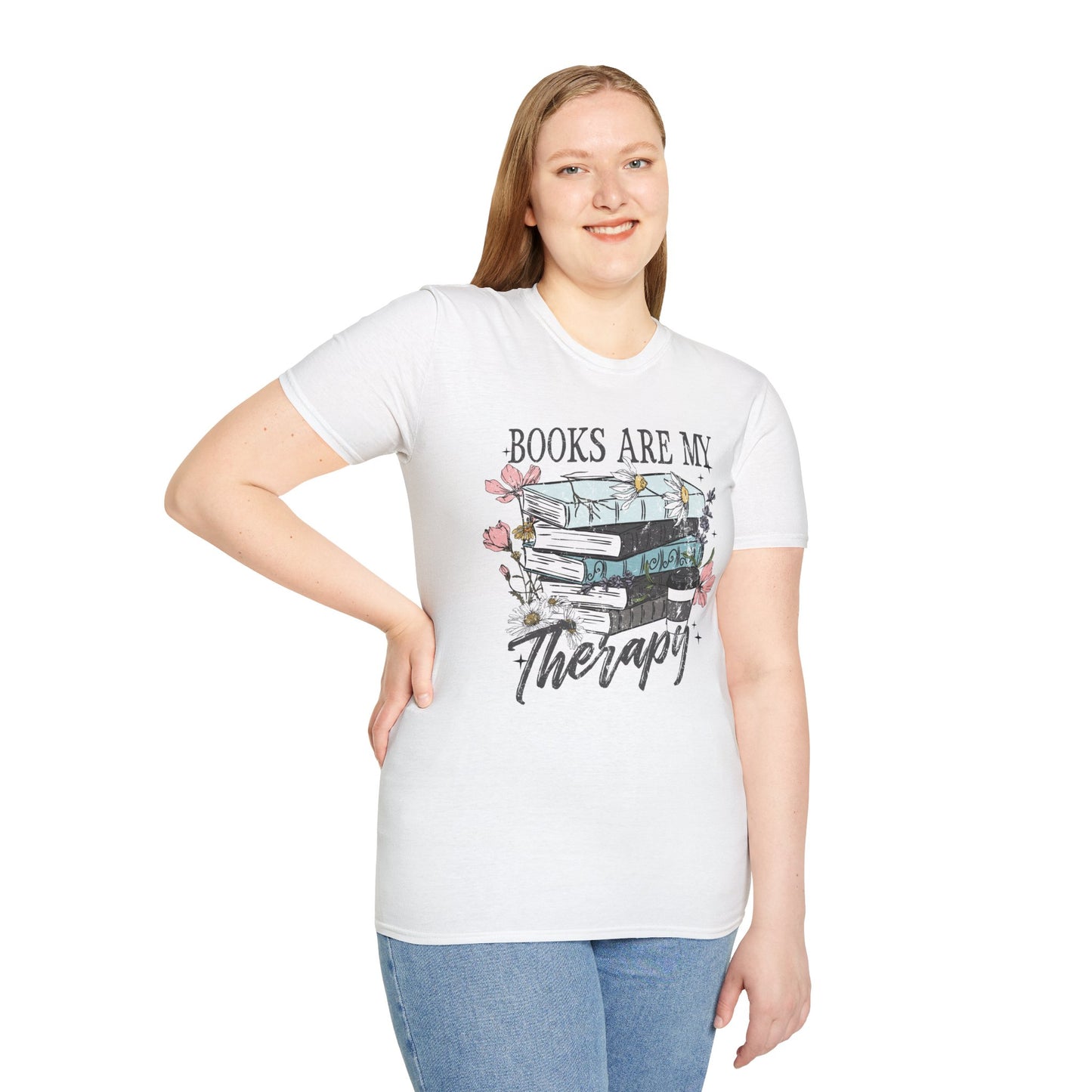 Books Are My Therapy Unisex Softstyle T-Shirt, Book Lover Gift, Reading Shirt, Literary Gift, Bookish Apparel, Cozy Outfit