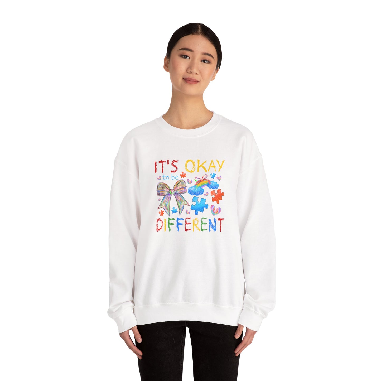 Inclusive Rainbow Crewneck Sweatshirt, Unisex Adult Apparel, Gift for Kids, Autism Awareness, Cozy and Colorful Sweatshirt