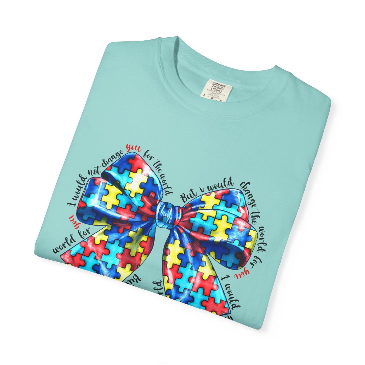 Colorful Puzzle Bow T-Shirt, Autism Awareness Tee, Unisex Comfort T-Shirt, Gift for Her, Gift for Him