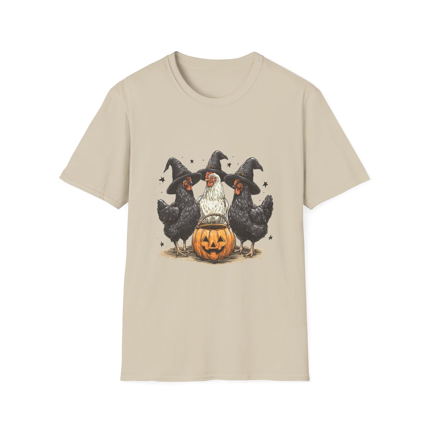 Halloween Witch Chickens Unisex Softstyle T-Shirt, Cute Fall Tee, Halloween Costume Shirt, Spooky Fun Apparel, Gift for Chicken Lovers
