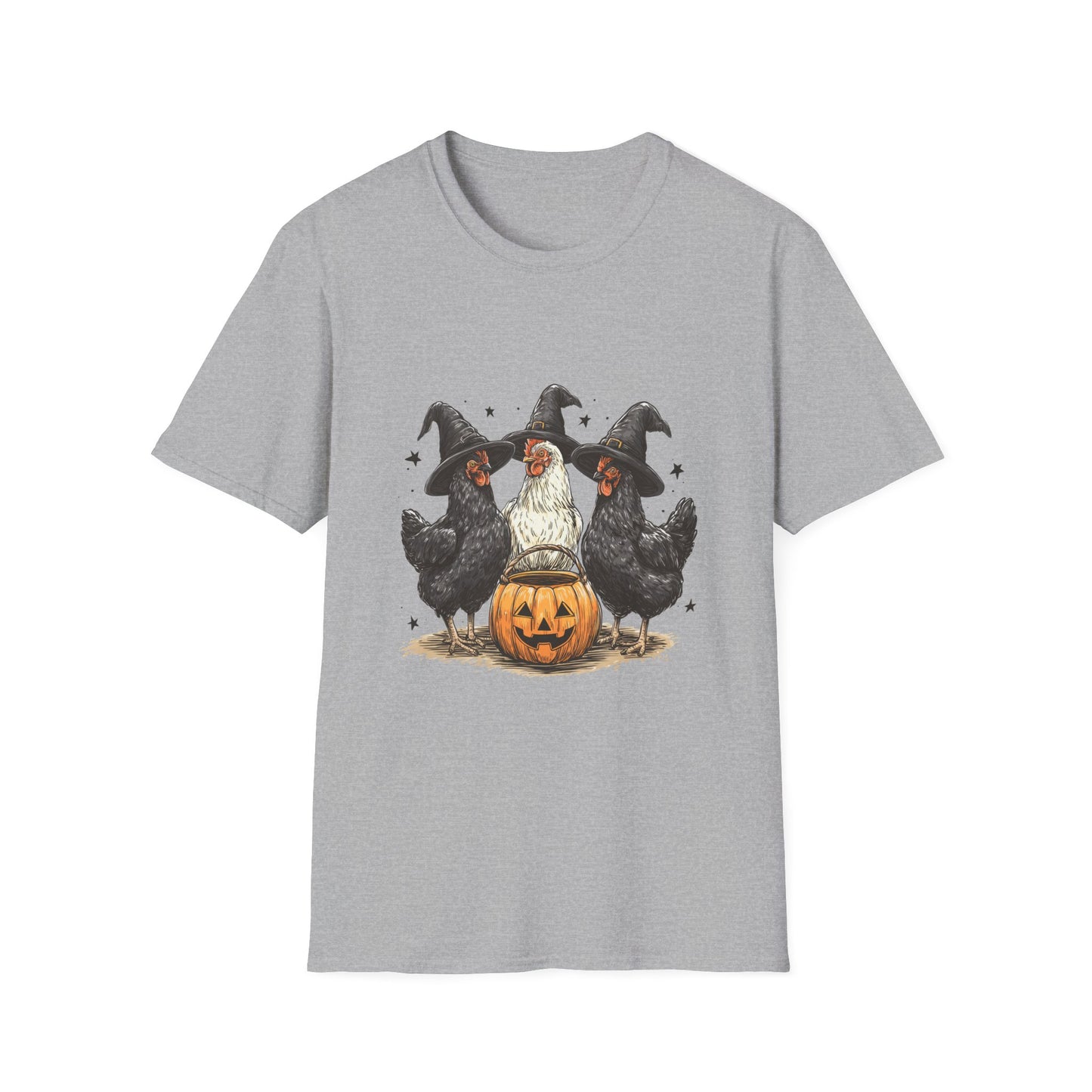 Halloween Witch Chickens Unisex Softstyle T-Shirt, Cute Fall Tee, Halloween Costume Shirt, Spooky Fun Apparel, Gift for Chicken Lovers