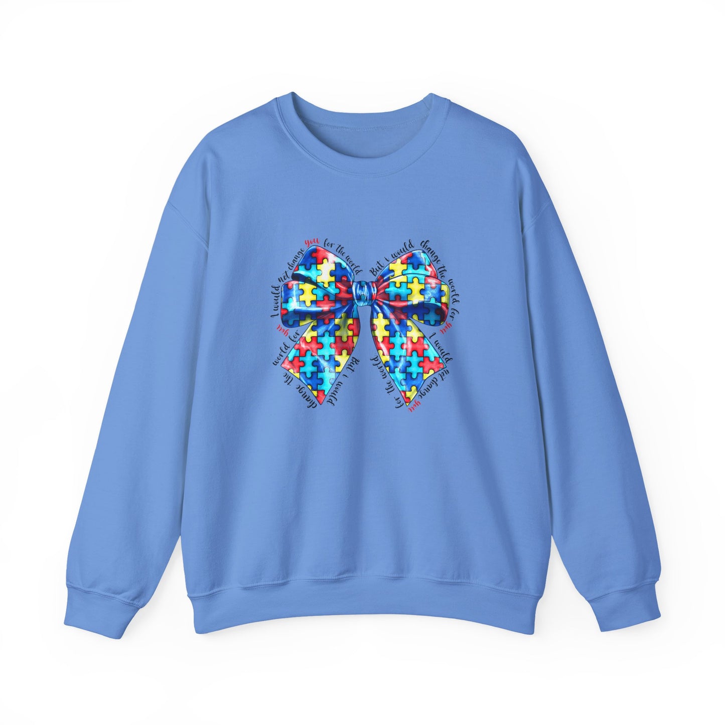 Autism Awareness Puzzle Bow Sweatshirt, Unisex Crewneck, Cozy Gift for Families, Support Autism, Everyday Wear, Holiday Apparel