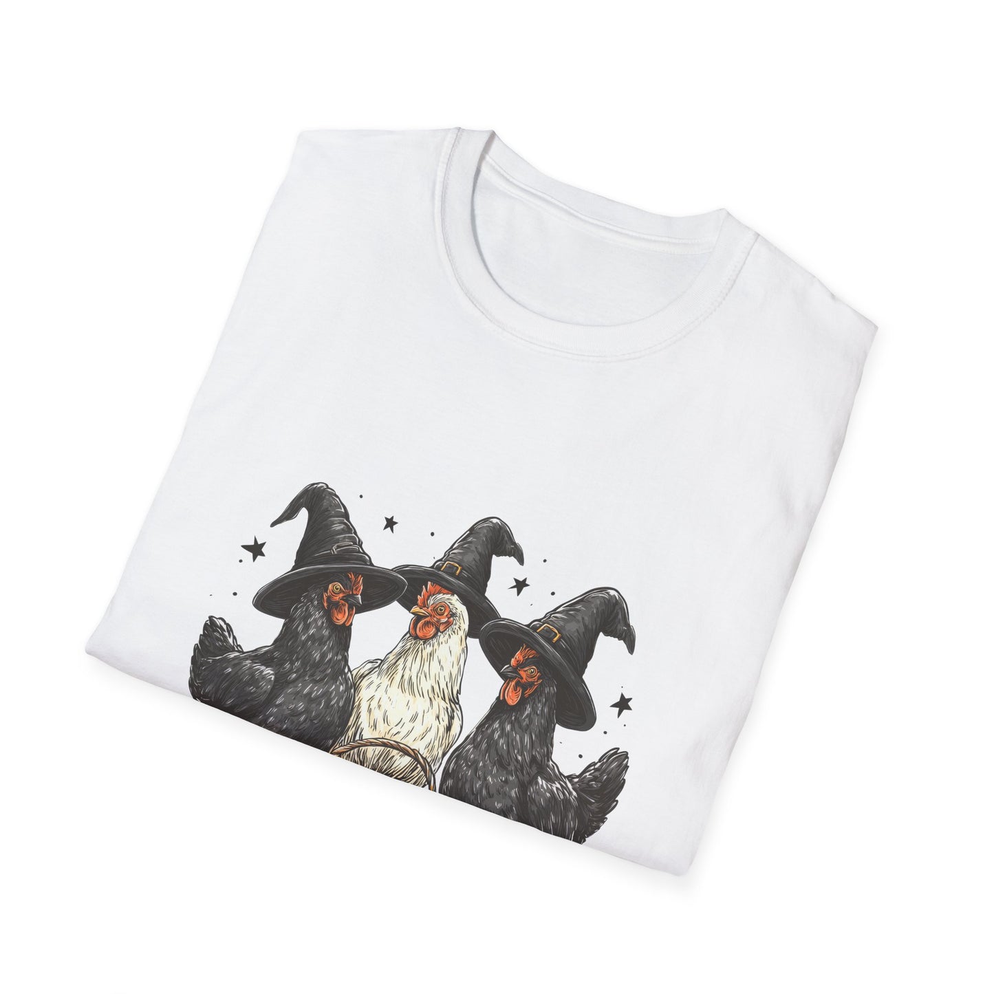 Halloween Witch Chickens Unisex Softstyle T-Shirt, Cute Fall Tee, Halloween Costume Shirt, Spooky Fun Apparel, Gift for Chicken Lovers