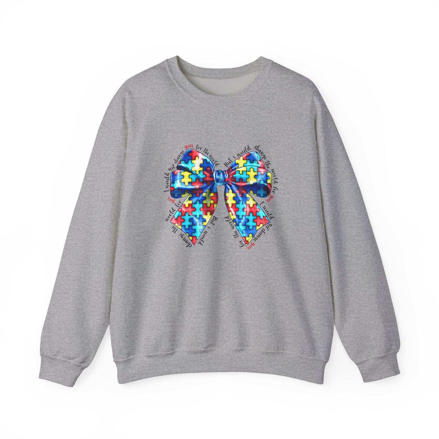 Autism Awareness Puzzle Bow Sweatshirt, Unisex Crewneck, Cozy Gift for Families, Support Autism, Everyday Wear, Holiday Apparel