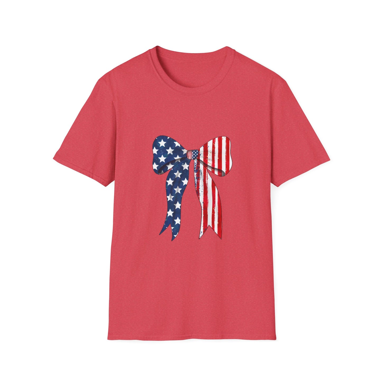 Patriotic Bow T-Shirt, American Flag Graphic Top, Unisex Tee for Fourth of July, Casual Wear, Gift for Veterans, Independence Day Apparel