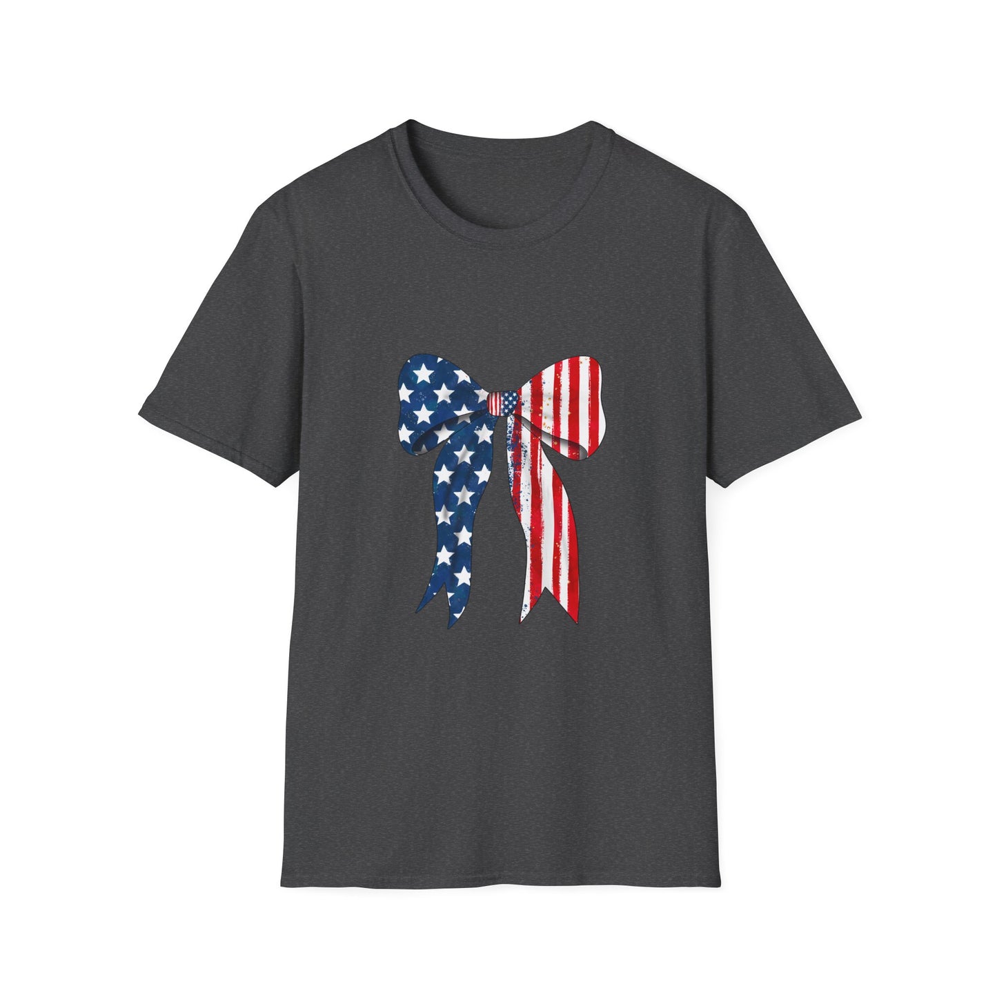 Patriotic Bow T-Shirt, American Flag Graphic Top, Unisex Tee for Fourth of July, Casual Wear, Gift for Veterans, Independence Day Apparel