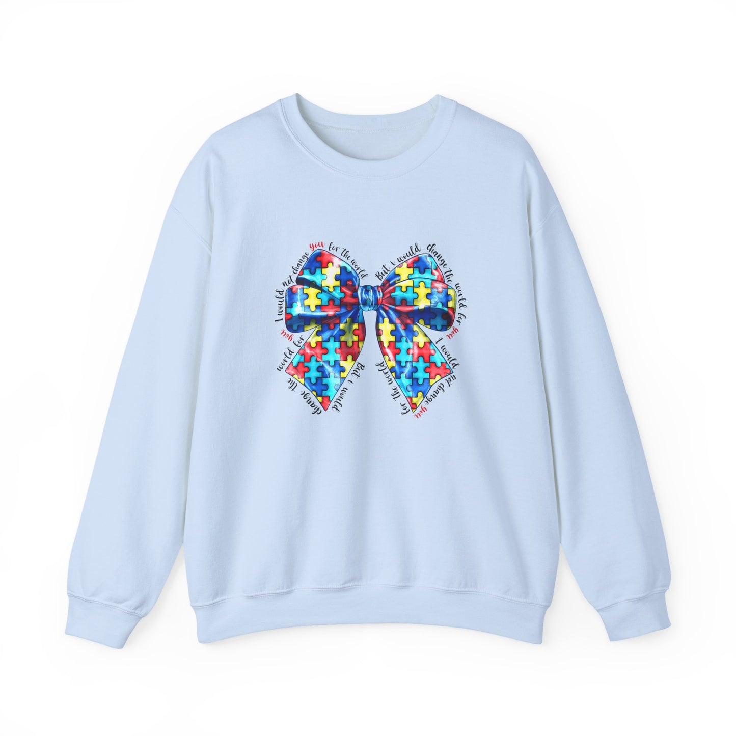 Autism Awareness Puzzle Bow Sweatshirt, Unisex Crewneck, Cozy Gift for Families, Support Autism, Everyday Wear, Holiday Apparel