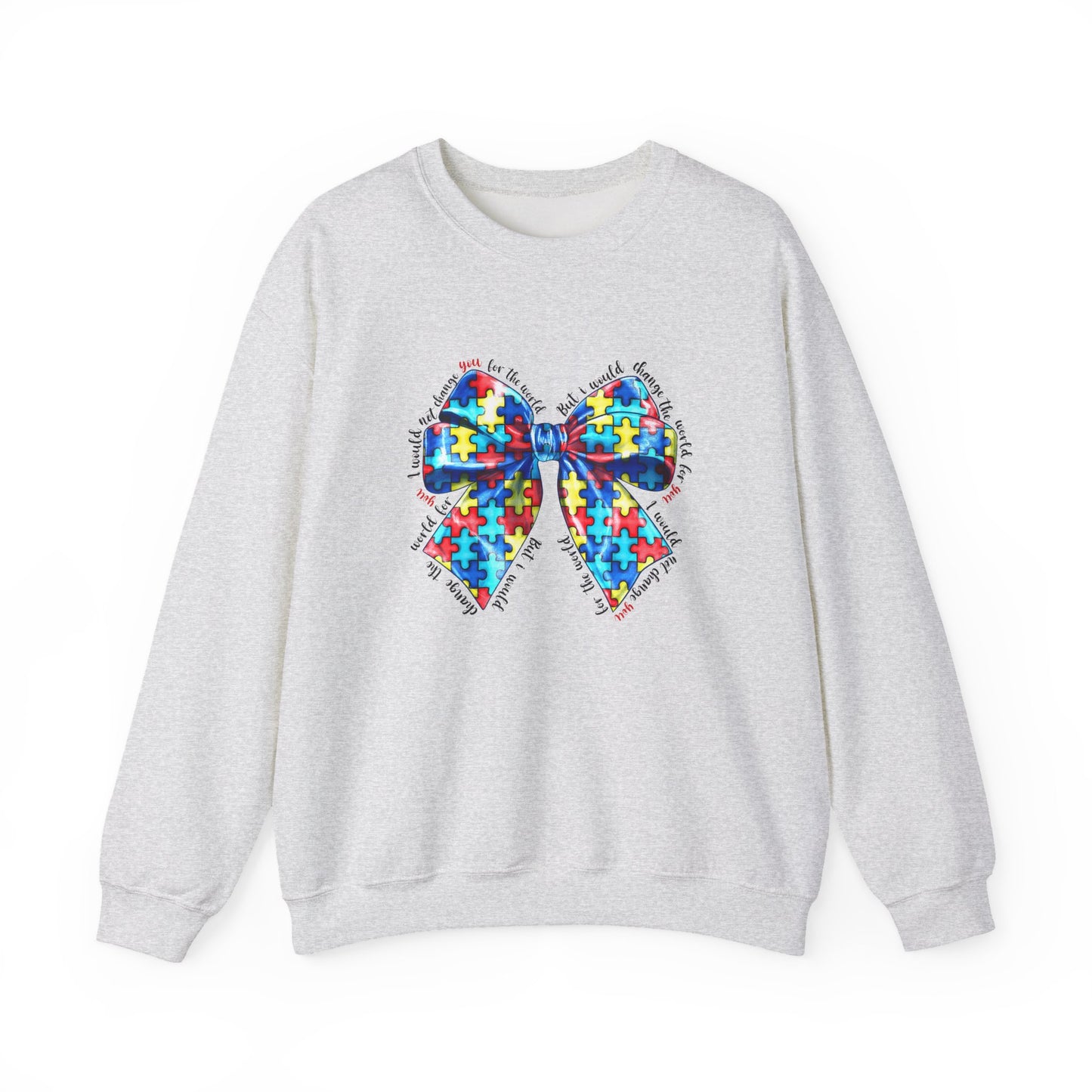 Autism Awareness Puzzle Bow Sweatshirt, Unisex Crewneck, Cozy Gift for Families, Support Autism, Everyday Wear, Holiday Apparel