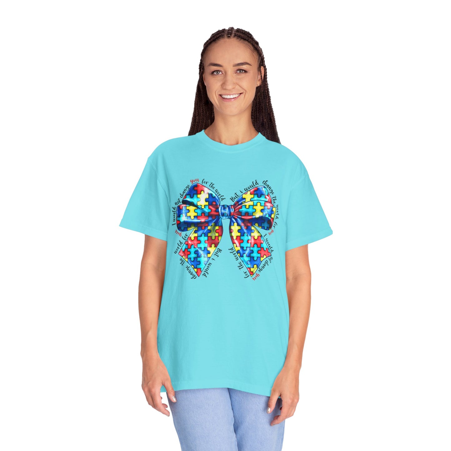 Colorful Puzzle Bow T-Shirt, Autism Awareness Tee, Unisex Comfort T-Shirt, Gift for Her, Gift for Him