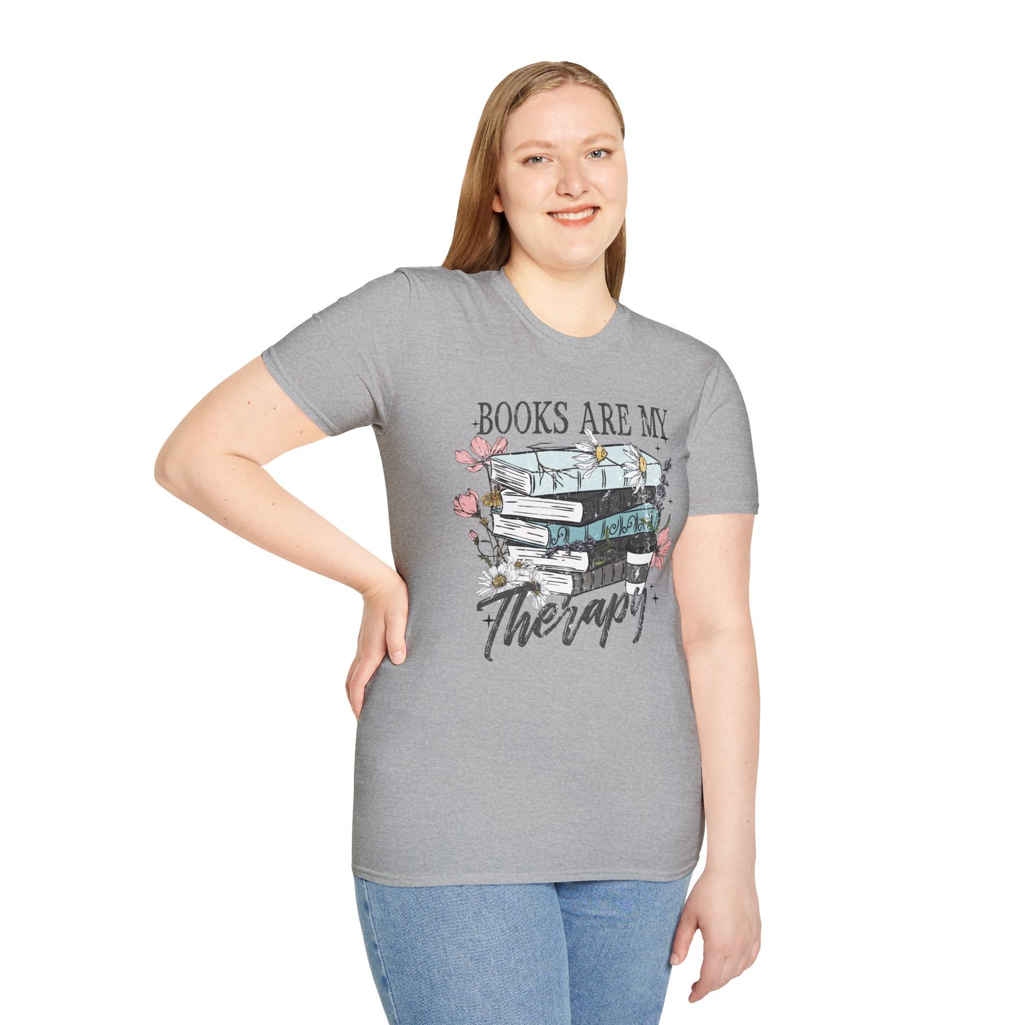 Books Are My Therapy Unisex Softstyle T-Shirt, Book Lover Gift, Reading Shirt, Literary Gift, Bookish Apparel, Cozy Outfit