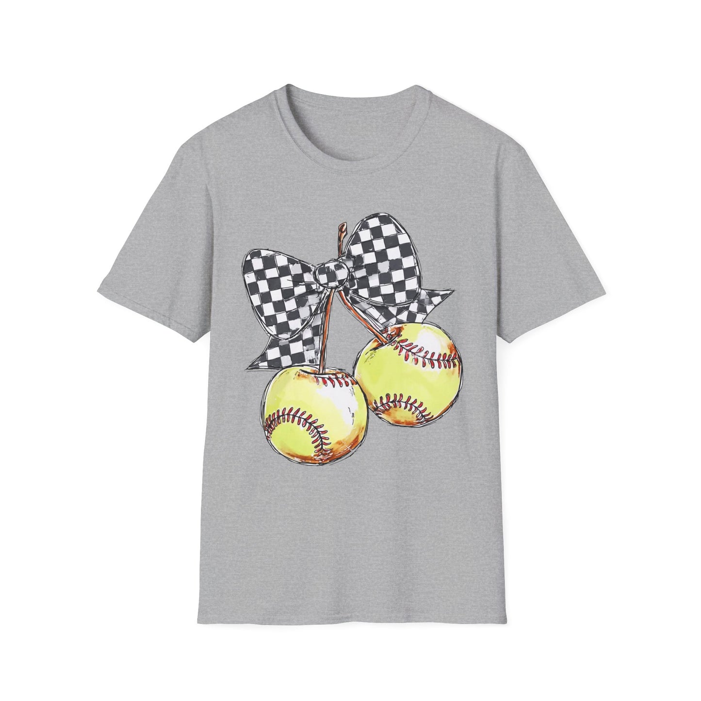 Softball Bow Unisex T-Shirt, Softball Mom Gift, Sporty Graphic Tee, Casual Wear, Team Spirit Shirt