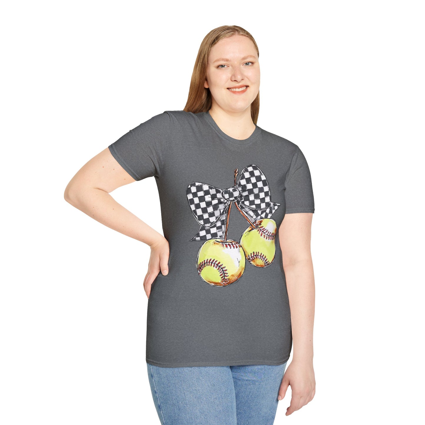 Softball Bow Unisex T-Shirt, Softball Mom Gift, Sporty Graphic Tee, Casual Wear, Team Spirit Shirt