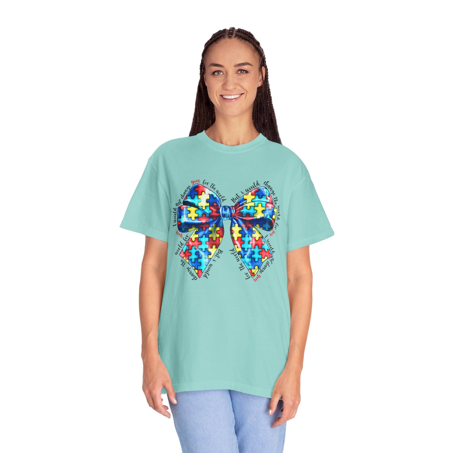 Colorful Puzzle Bow T-Shirt, Autism Awareness Tee, Unisex Comfort T-Shirt, Gift for Her, Gift for Him