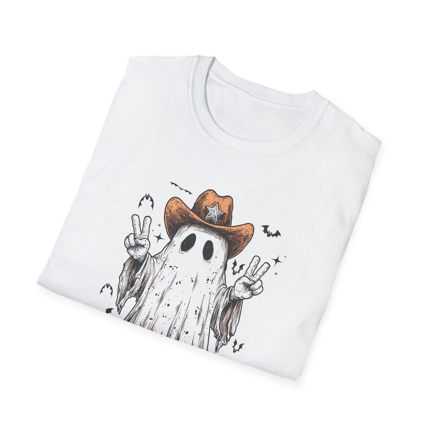Ghost Cowboy Unisex Softstyle T-Shirt | Fun Halloween Tee, Casual Wear, Gift for Friends, Unique Halloween Costume, Spooky Vibes