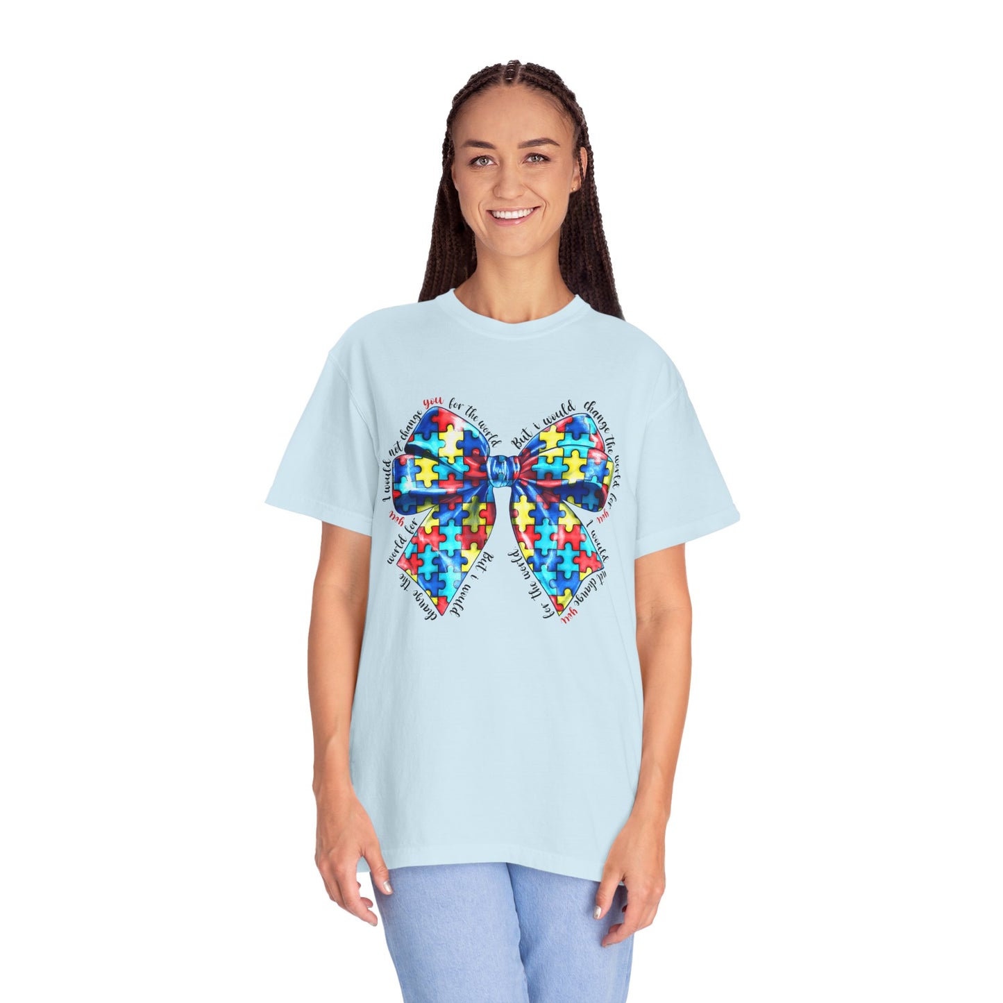 Colorful Puzzle Bow T-Shirt, Autism Awareness Tee, Unisex Comfort T-Shirt, Gift for Her, Gift for Him
