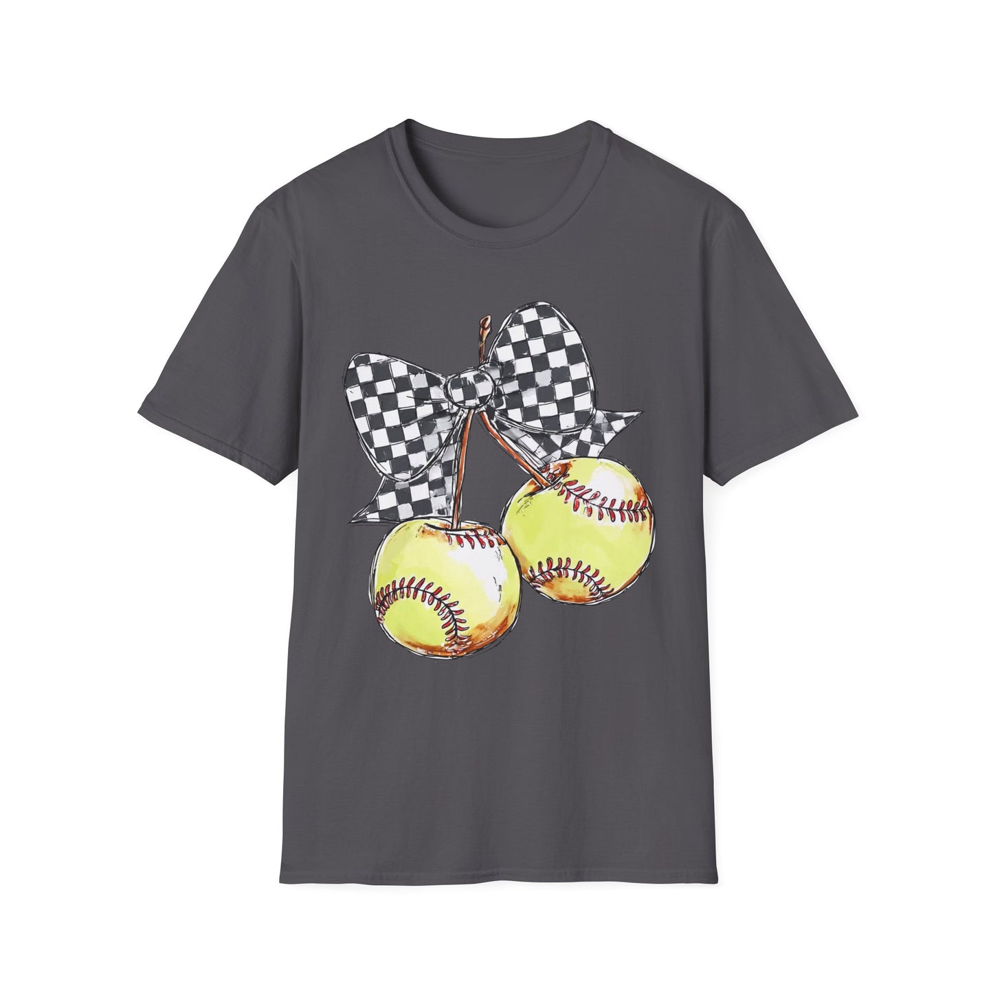 Softball Bow Unisex T-Shirt, Softball Mom Gift, Sporty Graphic Tee, Casual Wear, Team Spirit Shirt