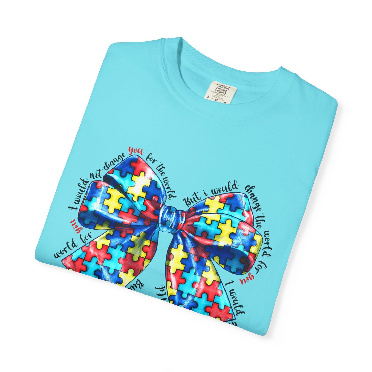 Colorful Puzzle Bow T-Shirt, Autism Awareness Tee, Unisex Comfort T-Shirt, Gift for Her, Gift for Him