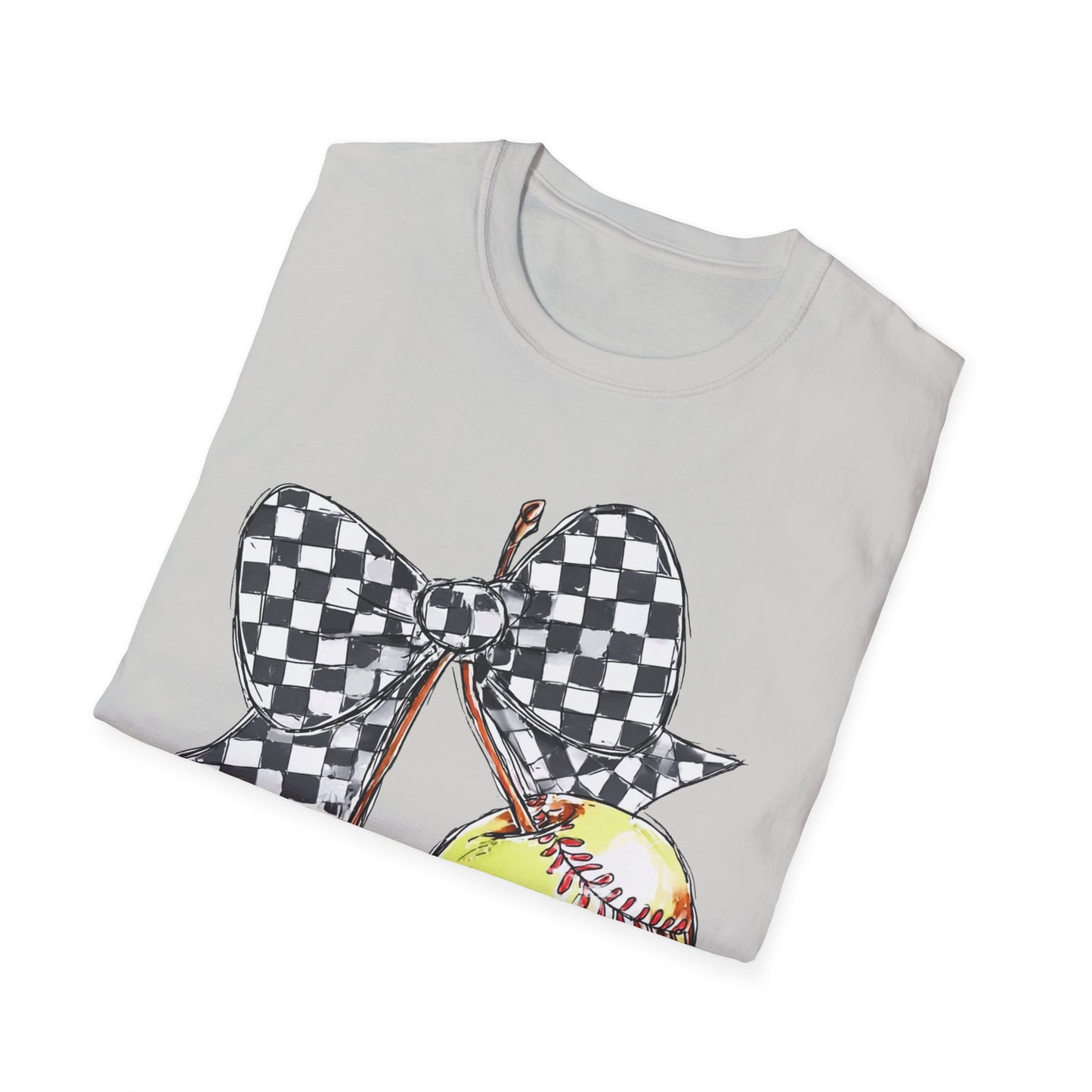 Softball Bow Unisex T-Shirt, Softball Mom Gift, Sporty Graphic Tee, Casual Wear, Team Spirit Shirt