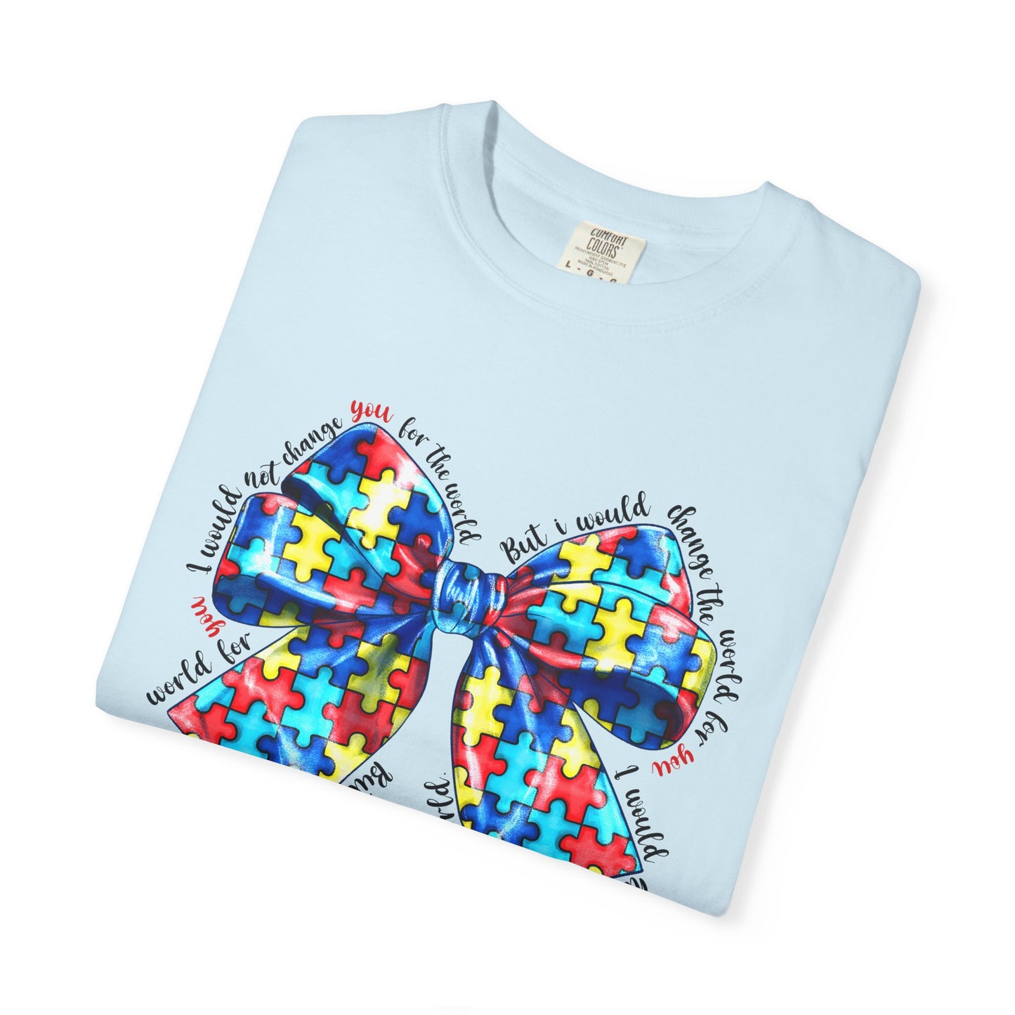 Colorful Puzzle Bow T-Shirt, Autism Awareness Tee, Unisex Comfort T-Shirt, Gift for Her, Gift for Him