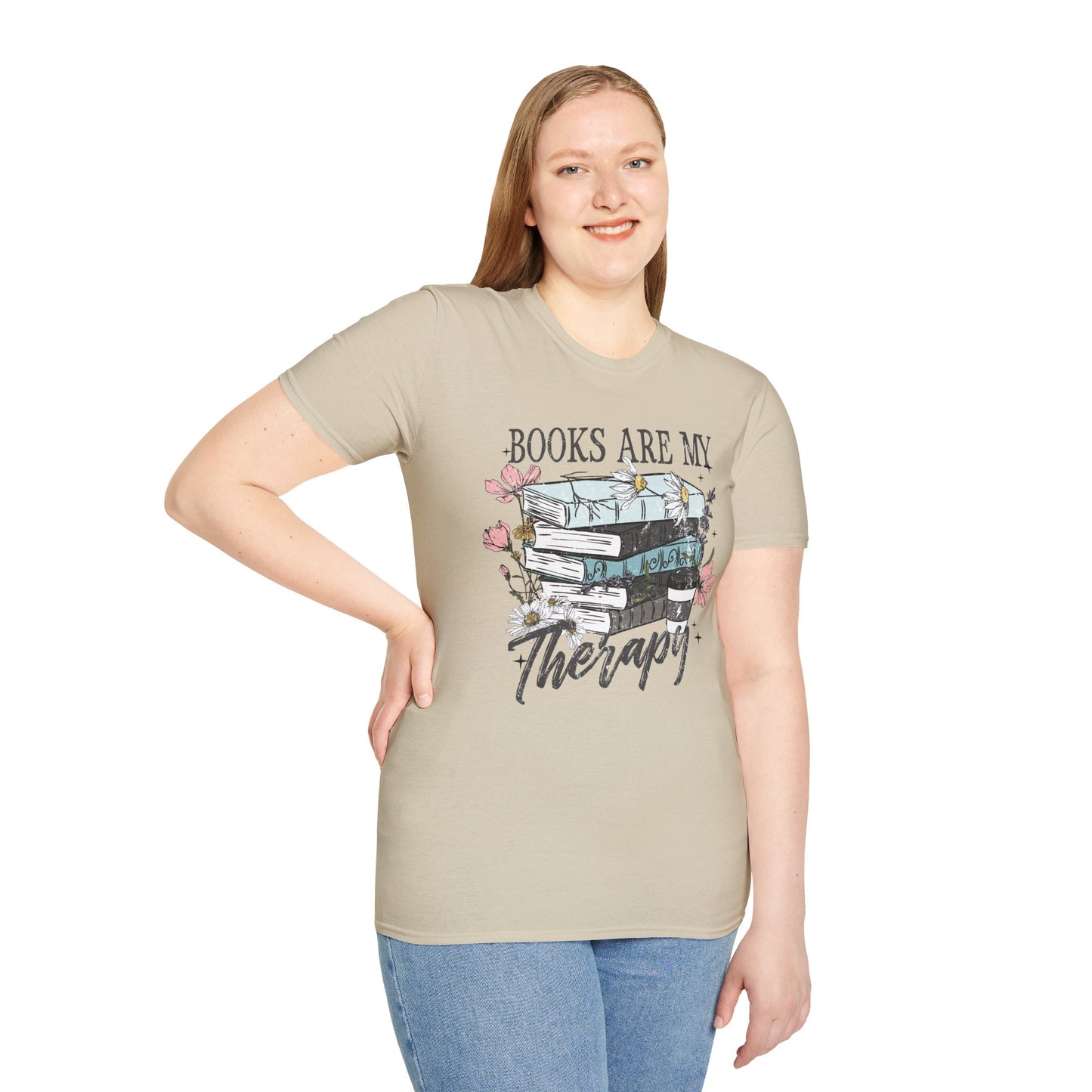 Books Are My Therapy Unisex Softstyle T-Shirt, Book Lover Gift, Reading Shirt, Literary Gift, Bookish Apparel, Cozy Outfit