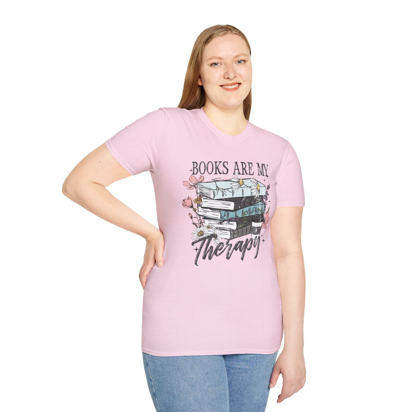 Books Are My Therapy Unisex Softstyle T-Shirt, Book Lover Gift, Reading Shirt, Literary Gift, Bookish Apparel, Cozy Outfit