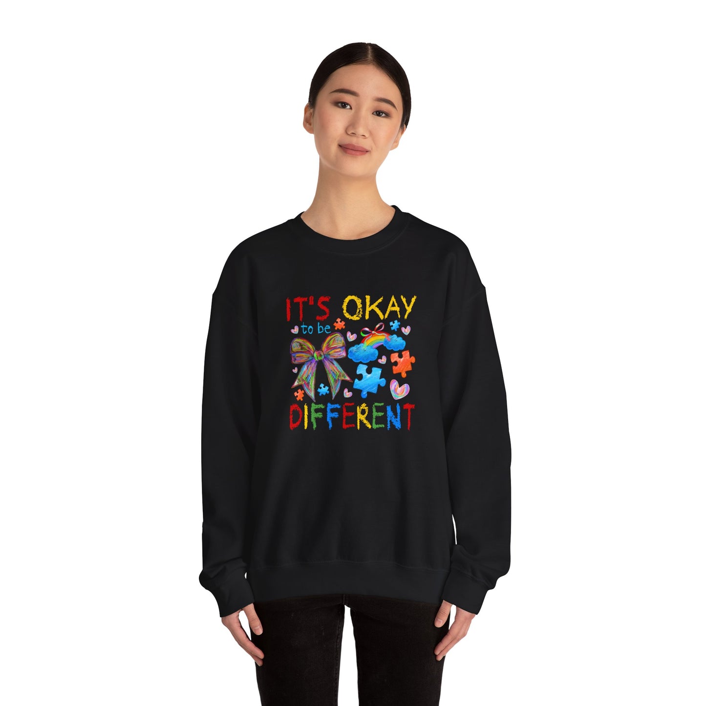 Inclusive Rainbow Crewneck Sweatshirt, Unisex Adult Apparel, Gift for Kids, Autism Awareness, Cozy and Colorful Sweatshirt