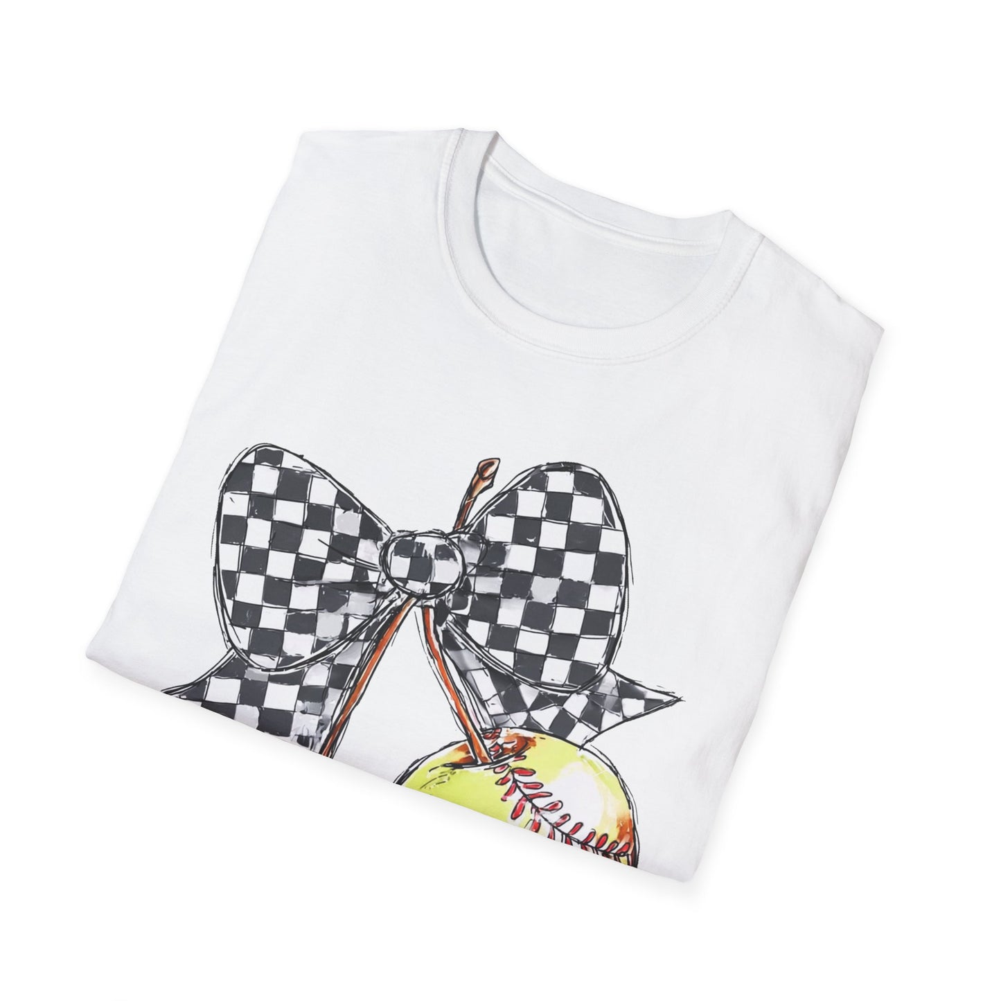 Softball Bow Unisex T-Shirt, Softball Mom Gift, Sporty Graphic Tee, Casual Wear, Team Spirit Shirt