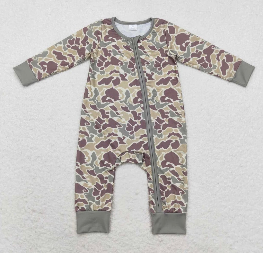 Brown Camo Long Sleeve Bamboo Romper
