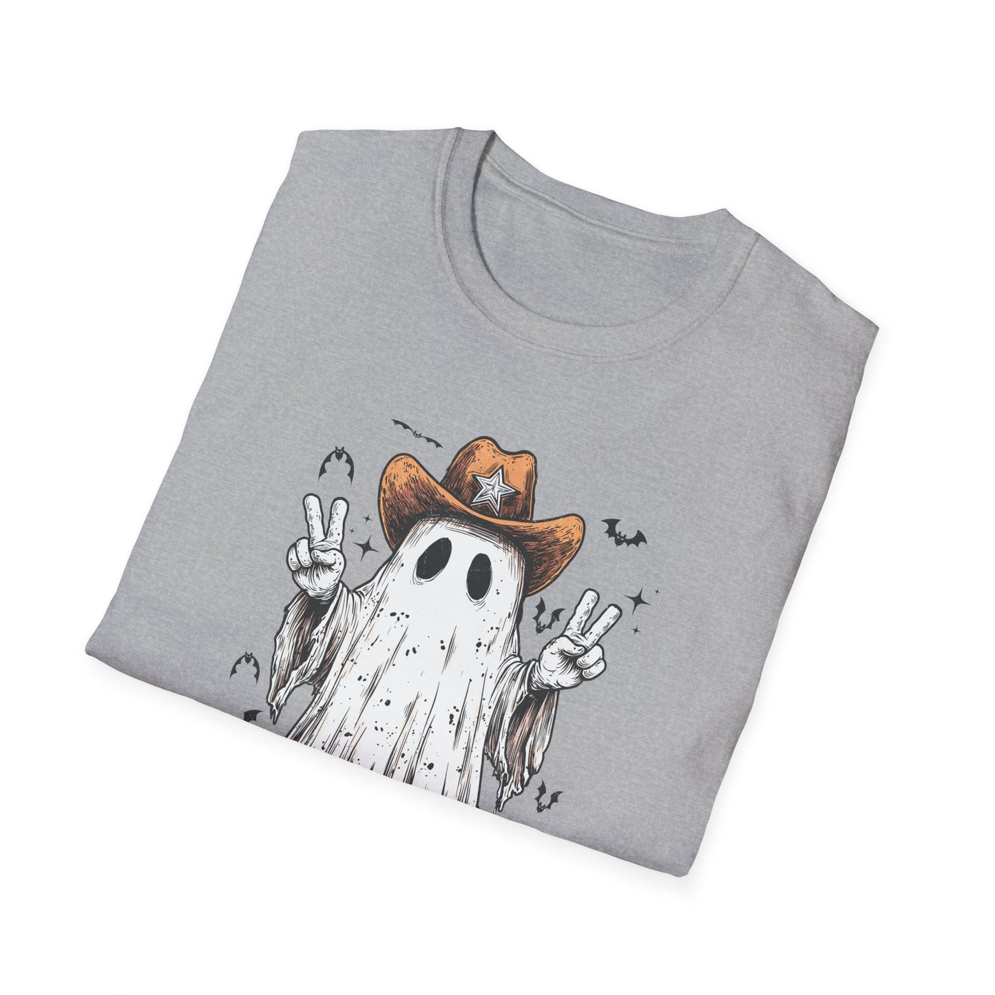 Ghost Cowboy Unisex Softstyle T-Shirt | Fun Halloween Tee, Casual Wear, Gift for Friends, Unique Halloween Costume, Spooky Vibes