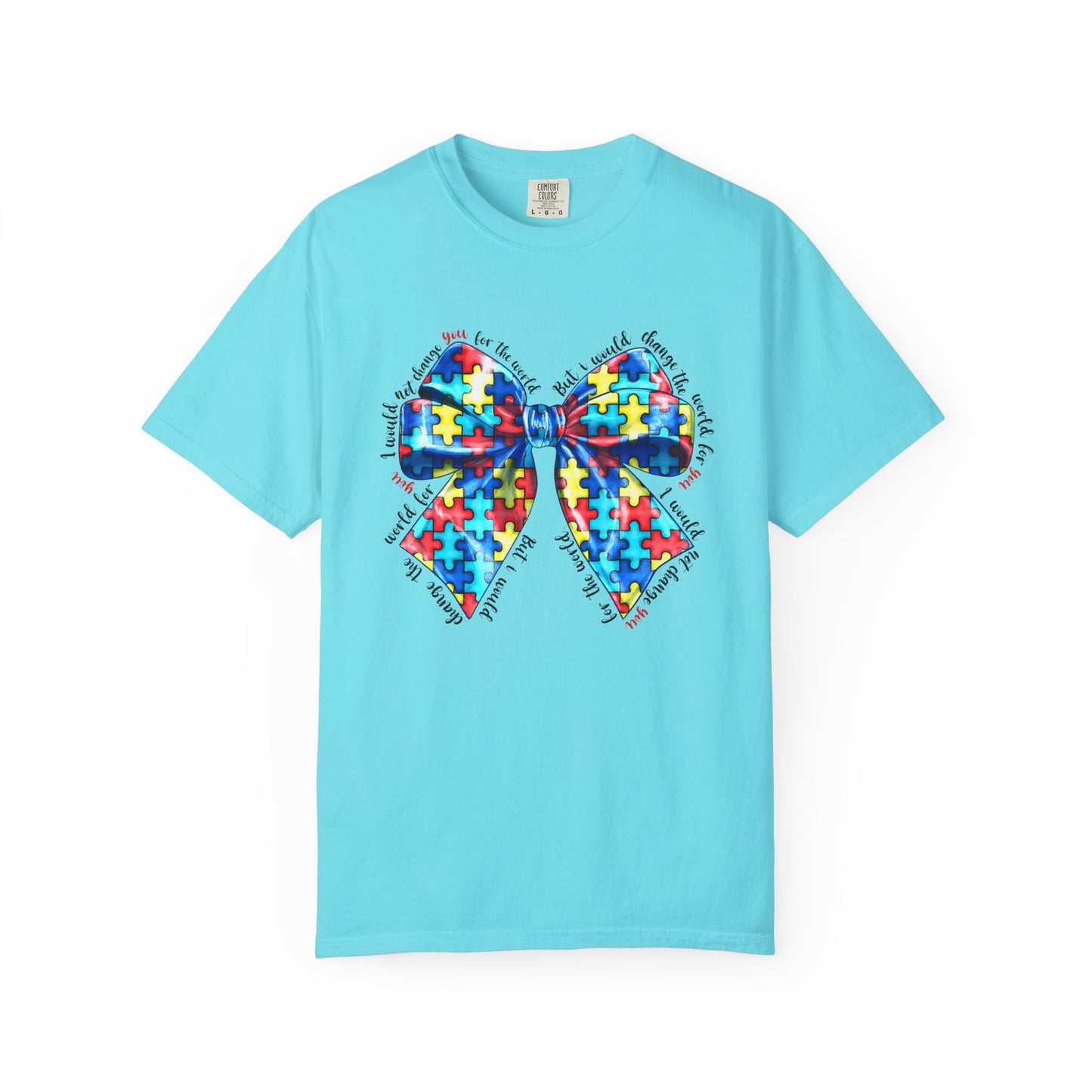 Colorful Puzzle Bow T-Shirt, Autism Awareness Tee, Unisex Comfort T-Shirt, Gift for Her, Gift for Him