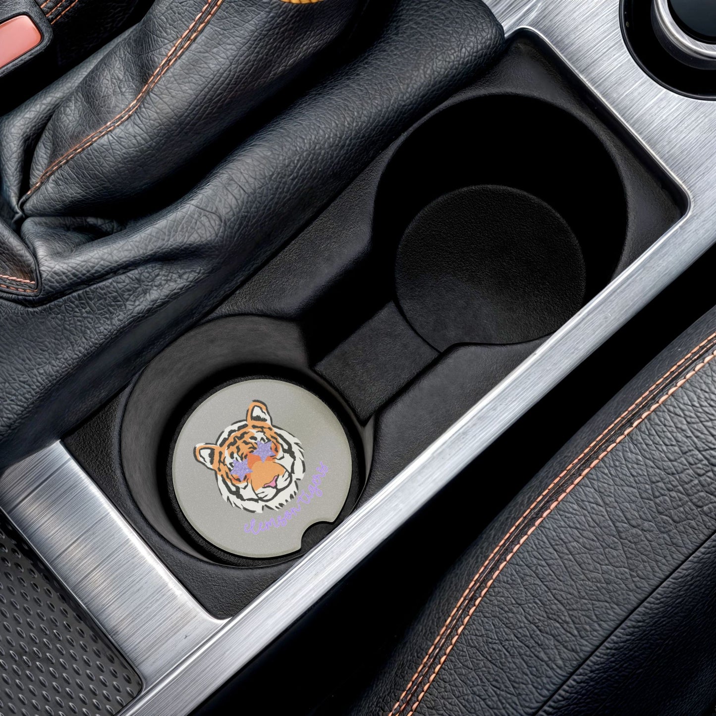 Tiger Print Car Coaster | Cute Drink Coaster for Auto, Car Accessories, Gifts for Her, Animal Lover Decor