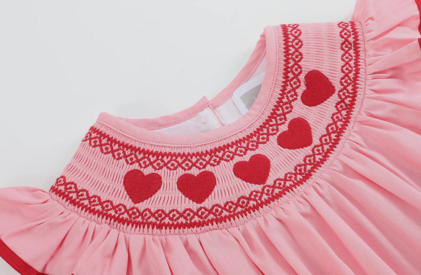 Pink Hearts Valentine Smocked Romper