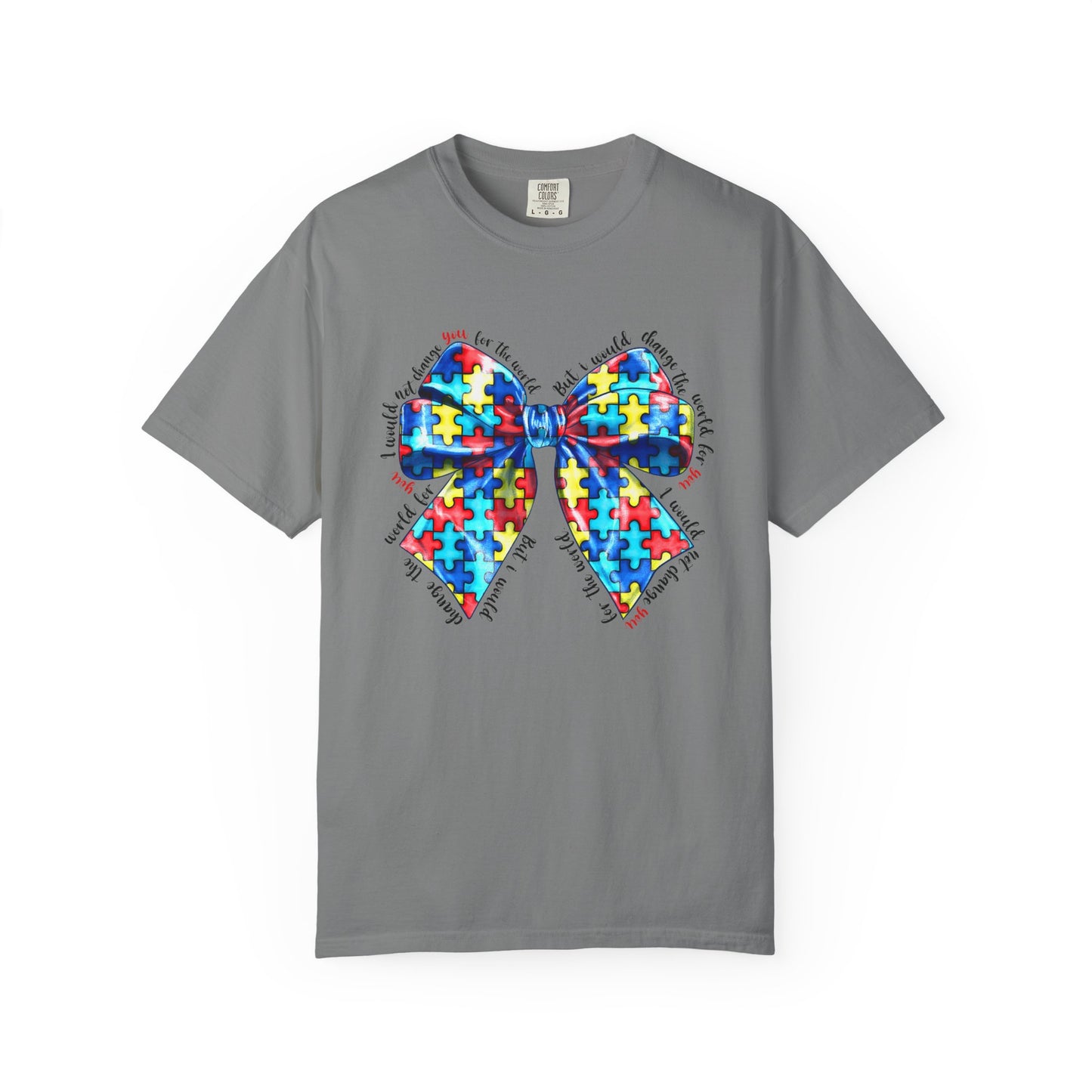 Colorful Puzzle Bow T-Shirt, Autism Awareness Tee, Unisex Comfort T-Shirt, Gift for Her, Gift for Him