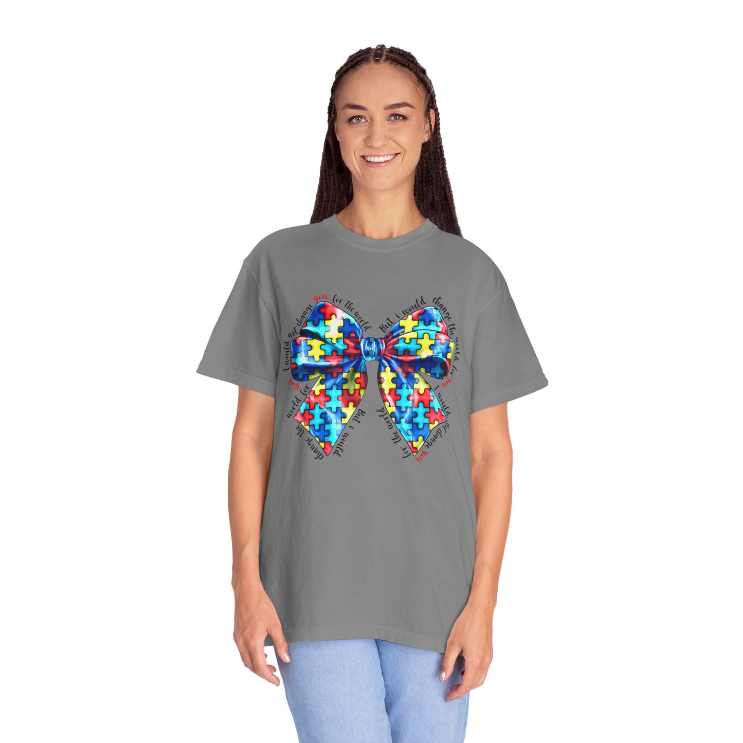 Colorful Puzzle Bow T-Shirt, Autism Awareness Tee, Unisex Comfort T-Shirt, Gift for Her, Gift for Him
