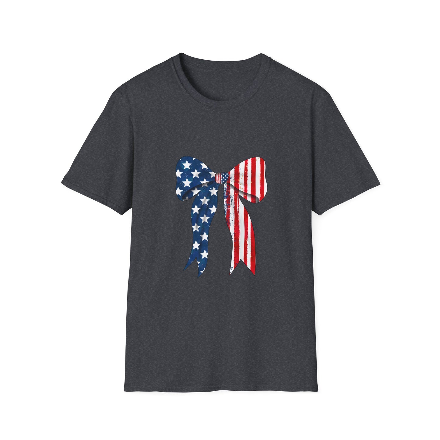 Patriotic Bow T-Shirt, American Flag Graphic Top, Unisex Tee for Fourth of July, Casual Wear, Gift for Veterans, Independence Day Apparel