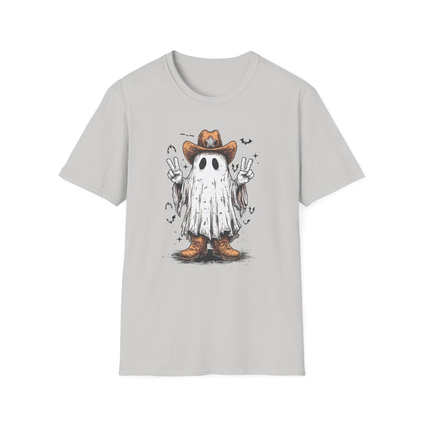 Ghost Cowboy Unisex Softstyle T-Shirt | Fun Halloween Tee, Casual Wear, Gift for Friends, Unique Halloween Costume, Spooky Vibes