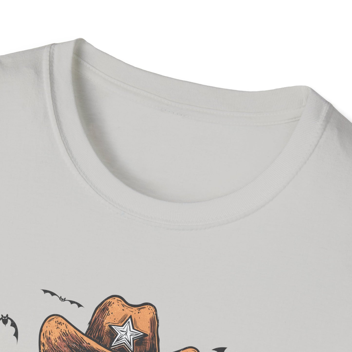 Ghost Cowboy Unisex Softstyle T-Shirt | Fun Halloween Tee, Casual Wear, Gift for Friends, Unique Halloween Costume, Spooky Vibes