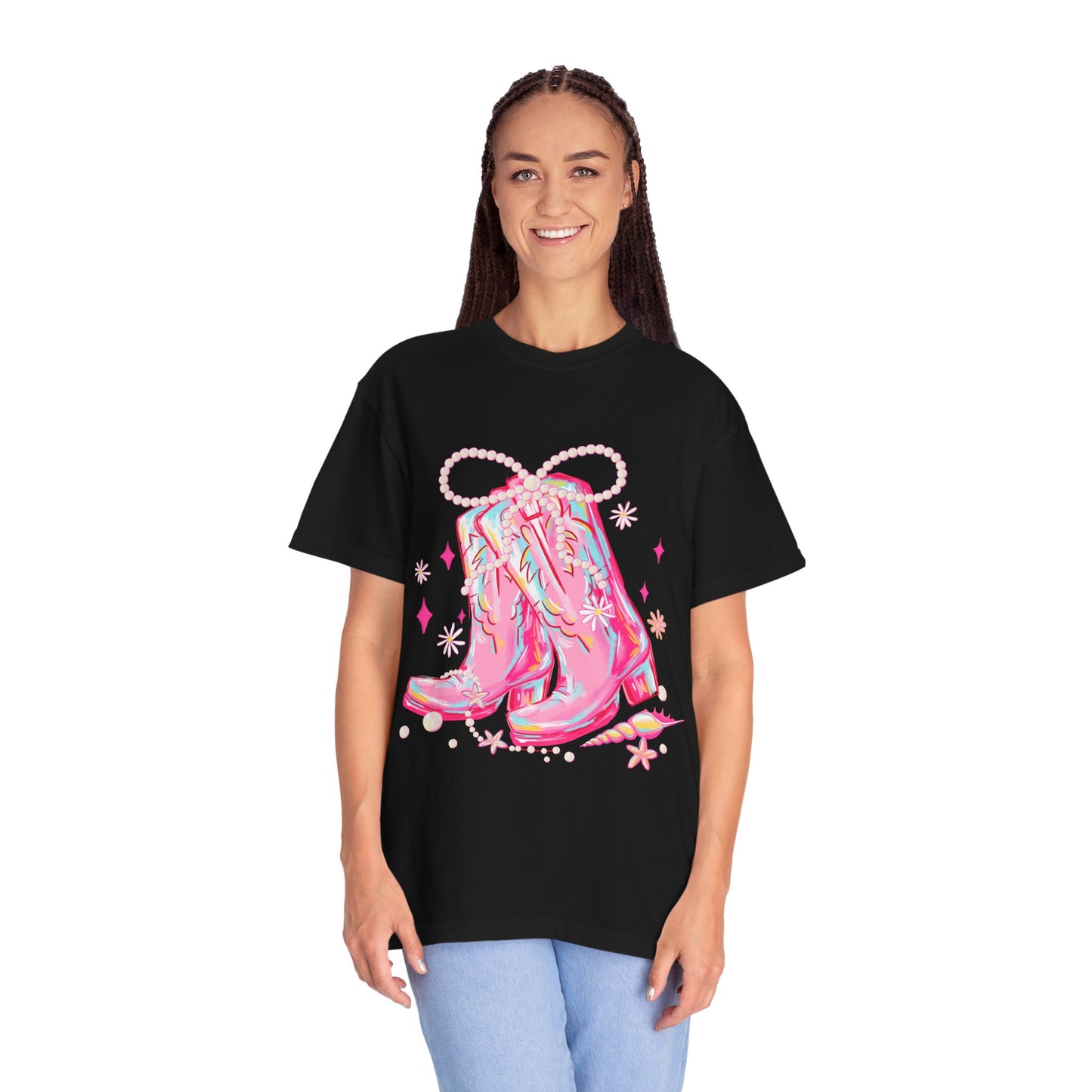 Stylish Unisex Graphic Tee Featuring Pink Cowgirl Boots, Perfect for Country Lovers, Festivals, Birthdays, Gifts, Western Theme